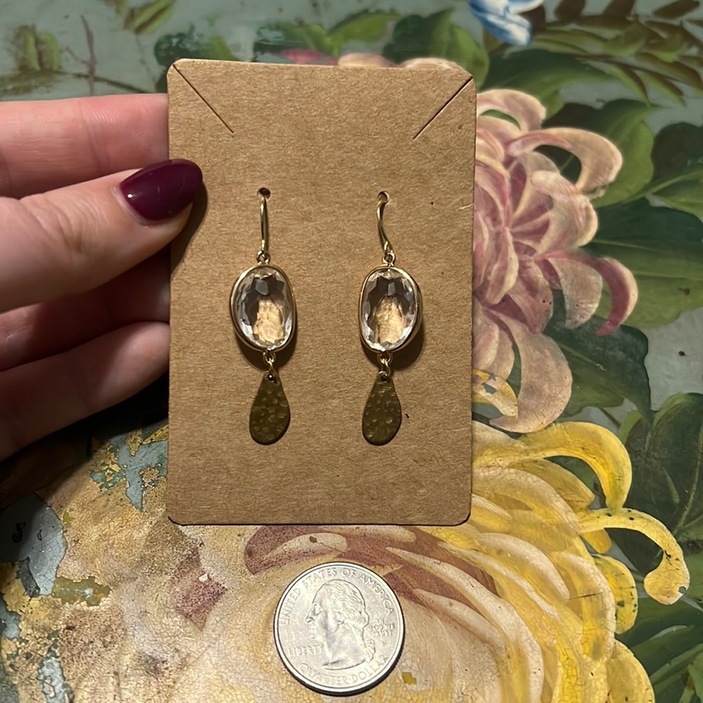 Clear Crystal with hammered gold pendant earrings